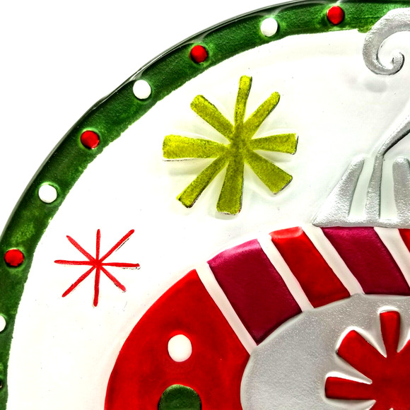 Hand Blown Fused Glass Christmas Bulb Plate Silvestri by Lori Siebert 12" - Picture 2 of 11